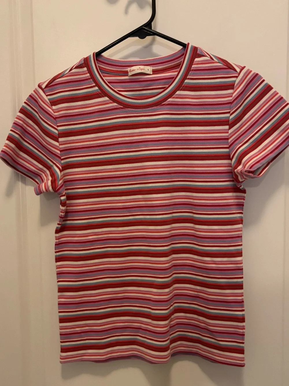 Marine Layer Pink Red Striped Short Sleeve Tee - Picture 1 of 4